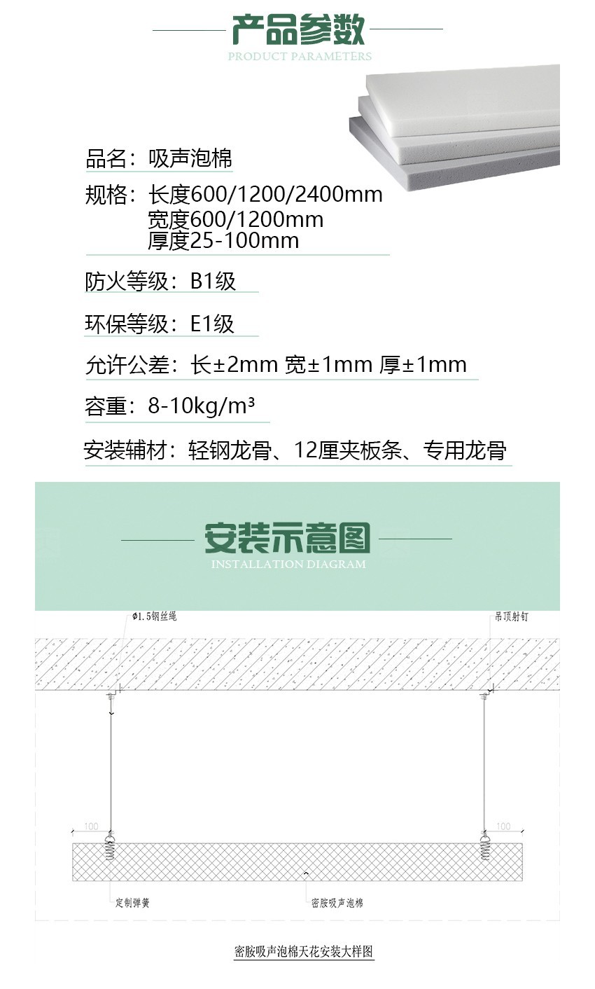 蜜胺环保吸音棉产品参数