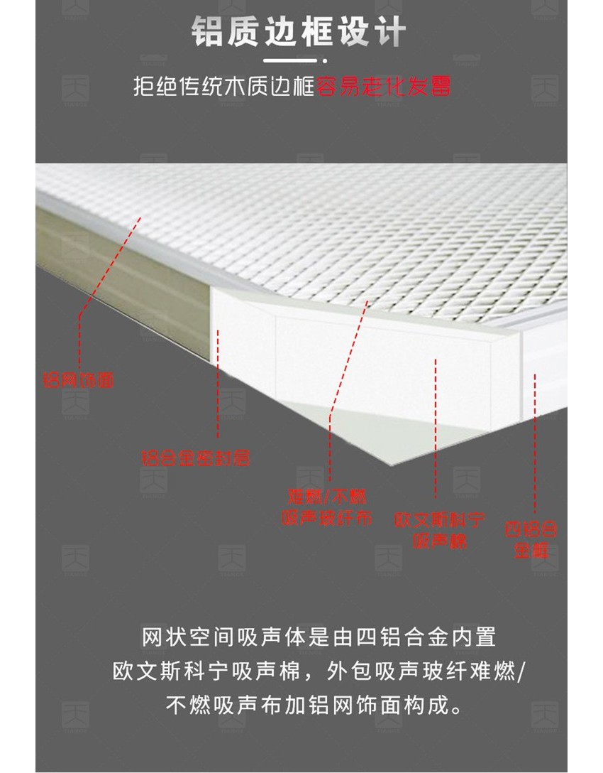 篮球馆网状空间吸声体铝质边框