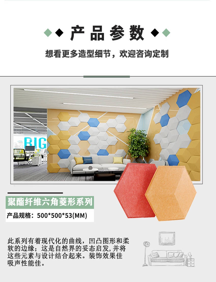 3D聚酯纤维吸音板六角菱形系列参数
