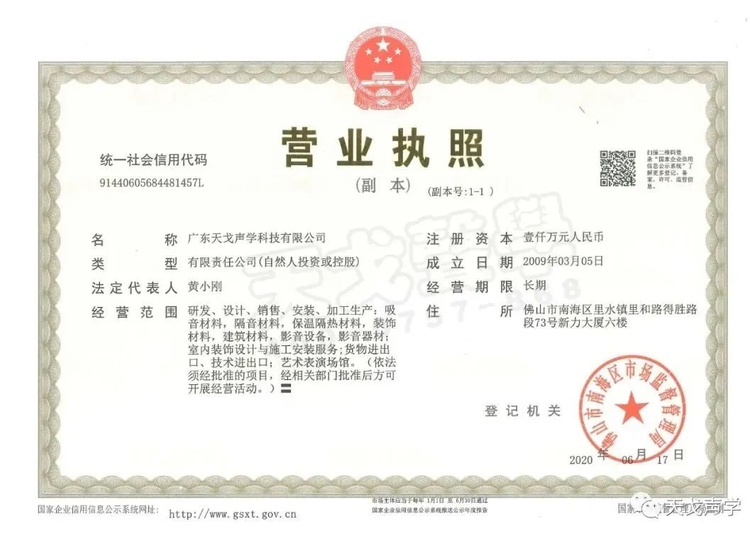 广东天戈声学科技有限公司营业执照
